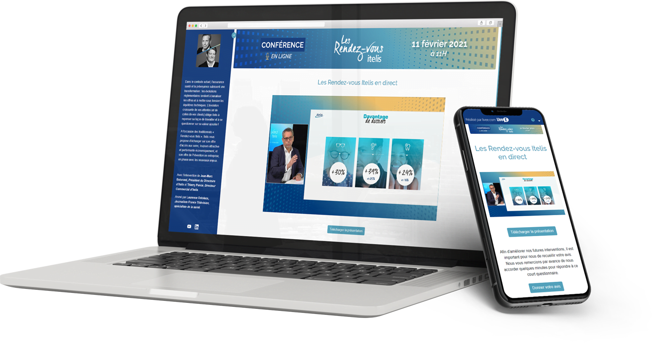 Plateforme de webcast LiveE sur ordinateur et sur mobile
