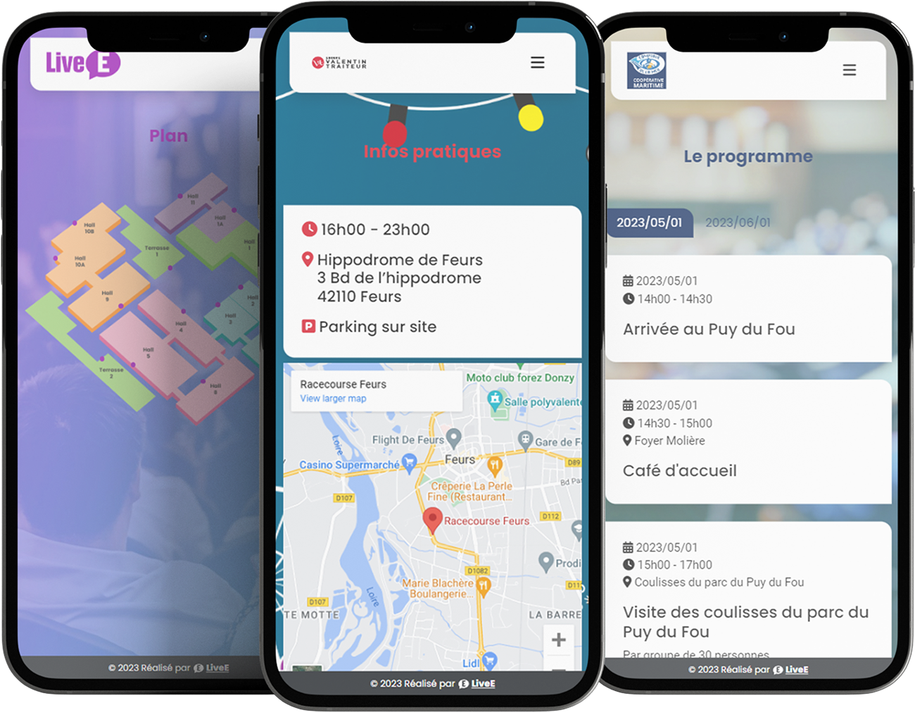 Plan et programme – Application événementielle Plan et programme d'un événement sur l'application événementielle LiveE