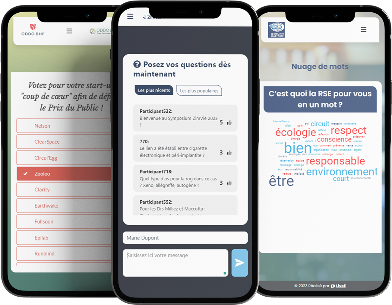 Vote, quiz, nuage de mots, interactivités pour animer un événement sur l'application événementielle de LiveE